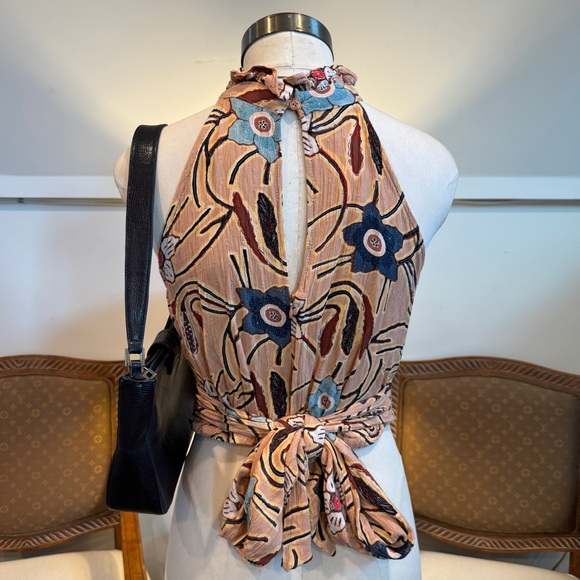 Christian Siriano Tan Floral Halter Tank Top - Picture 2 of 7